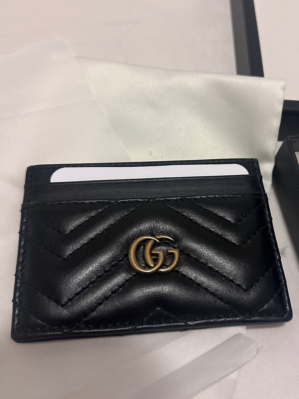 Gucci Black GG Marmont 2.0 chevron Leather Card wallet